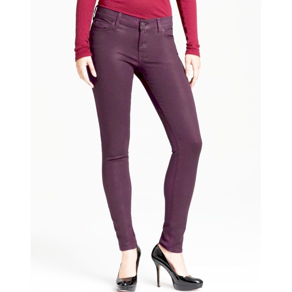 7 For All Mankind Skinny Exclusive Shimmer Eggplant Deep Purple Stretchy Jeans
